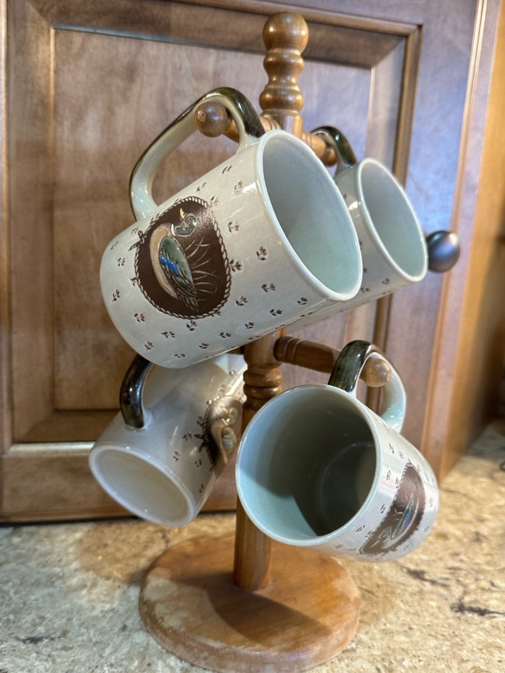 Vintage (set of 4 plus holder) Otagiri Mallard Duck coffee mugs